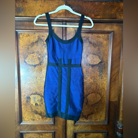 GUC Herve Leger- Blue and Black Bodycon Mini Dress. Size M - Picture 2 of 8